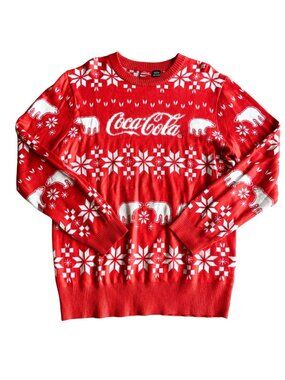 Coca Cola Coke Christmas Red Polar Bear Snowflake Sweater - Sz XL